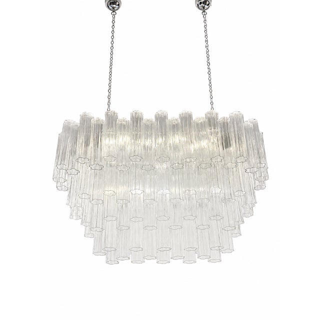 Mid-Century Modern Contemporary Elegant Clear "Tronchi" Murano Glass Chandelier in Venini Style For Sale - Image 3 of 6