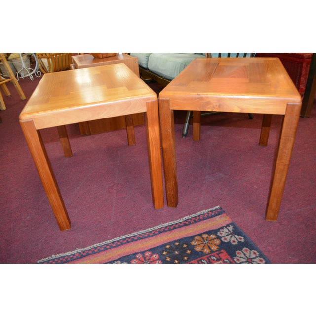 Auburn Pair Mobelfabrik Denmark Golden Solid Teak Wood Rectangular End / Side Tables - Mid Century For Sale - Image 8 of 17