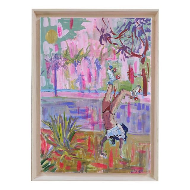 Linda Clerget, Rollers and Palm Trees, Acrylic on Canvas For Sale
