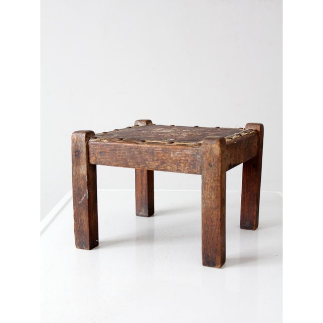 Antique Early American Upholstered Wood Footstool For Sale - Image 9 of 11