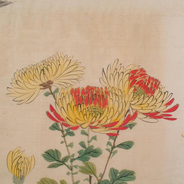 Green 4' Tall Vintage Wall Panel, Oriental, Watercolour on Silk, Framed Art, Art Deco For Sale - Image 8 of 12