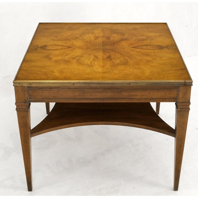 Baker Burl Walnut Square Brass Gallery Top Drawer Side Lamp Table Night Stand For Sale - Image 9 of 18