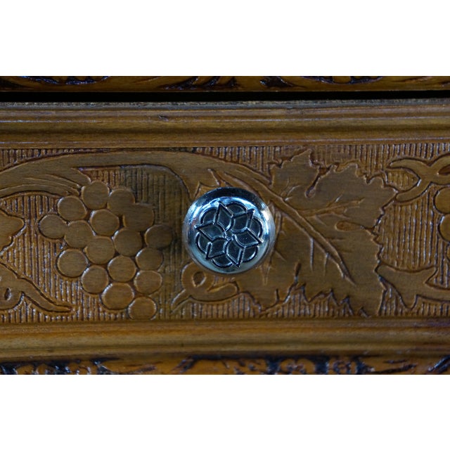 Mid-Century Curved Oak Dry Bar Cabinet With Carved Grapevines Wine Liquor 68" For Sale - Image 13 of 18