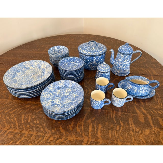 Rare, large set of Stangl blue and white splatterware spongeware. Includes the following: 8 dinner plates 10.75”D x...