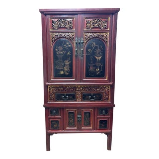 Late 19th Century Chinese Red-Lacquered Cabinet on Stand For Sale