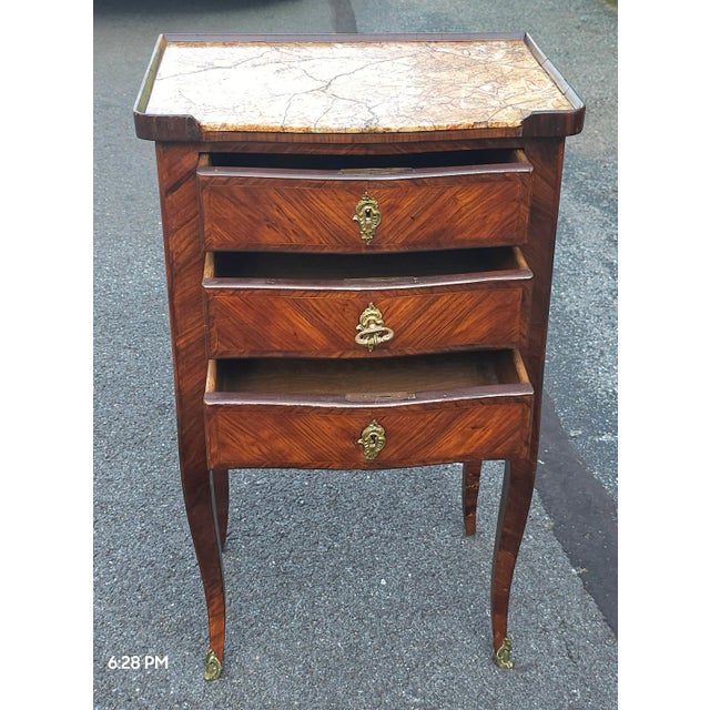 Late 18th Century French Louis XVI Marquetry Kingwood Inset Marble Top With Lock For Sale - Image 9 of 11