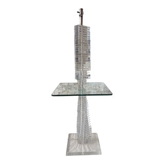 Vintage Lucite Acrylic Floor Lamp With Built-in Glass Side Table For Sale
