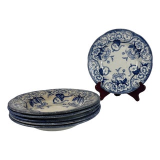 Flora Earthenware Soup Plates by Creil and Montereau, 1800s, Set of 6 For Sale