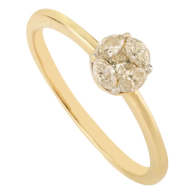 14k Solid Gold Modern Cluster Diamond Engagement Ring for Her Size 5.5 For Sale
