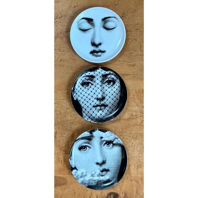 White Fornasetti Tema E Variazioni Ceramic Small Plates - Set of Three For Sale - Image 8 of 12