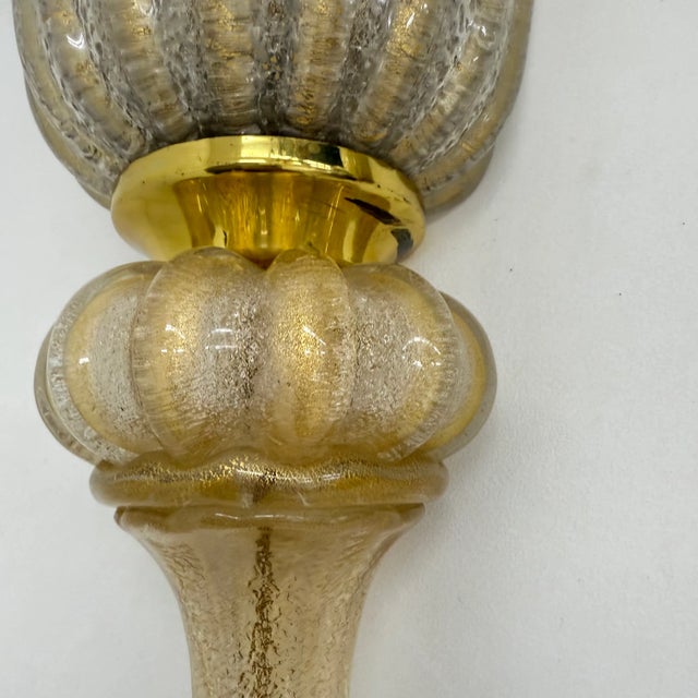 Gold Wall Lamps Sconce Murano Glass from Barovier & Toso, 1970s, Set of 2 For Sale - Image 8 of 18
