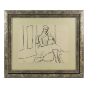 Cubist Woman Study Black Pencil Drawing by Wouyart, Circa 1930