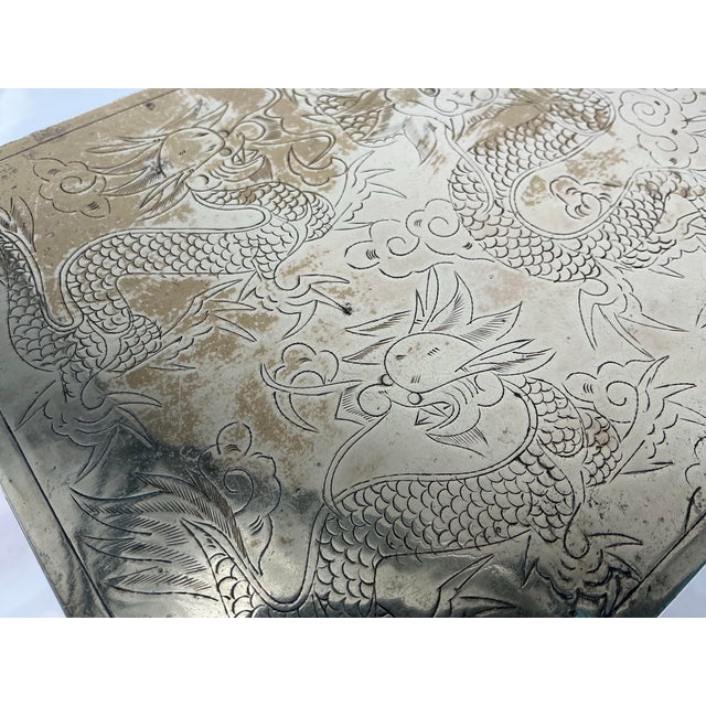 Early 20th Century Antique Chinese Brass Dragon Engraved Jewelry or Document Box For Sale - Image 5 of 12