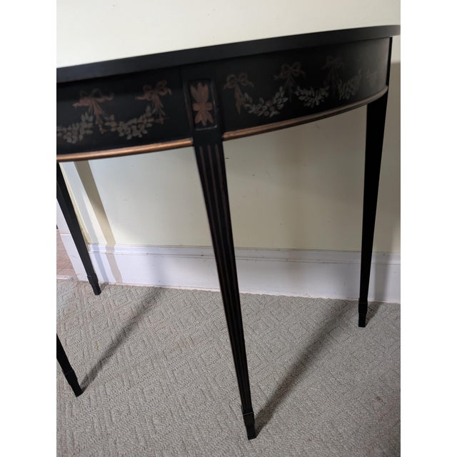 Black Mid 20th Century Maitland Smith Chinoiserie Style Demi Lune Console Table For Sale - Image 8 of 17