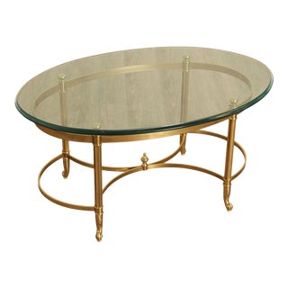 Mid 20th Century LaBarge Hollywood Regency Brass & Glass Coffee Table For Sale