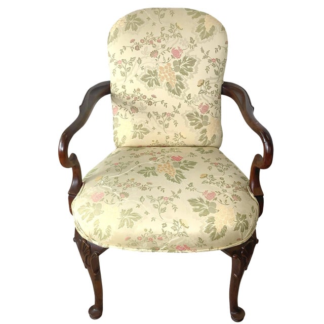 Pair of Georgian Revival Armchairs, Vintage Floral Upholstery For Sale - Image 10 of 18