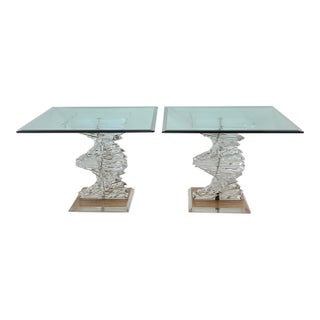 Pair Vintage Mid-Century Modern Stacked Lucite Helix Spiral Tables For Sale