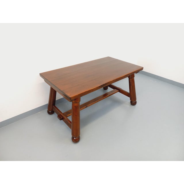 Brutalist Dining Table in Dark Pine Wood by Georges Robert, 1960s For Sale - Image 12 of 18