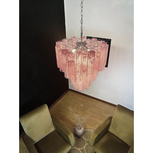 Large Three-Tier Murano Glass Tube Chandelier in Pink Albaster, 1990s For Sale - Image 10 of 18