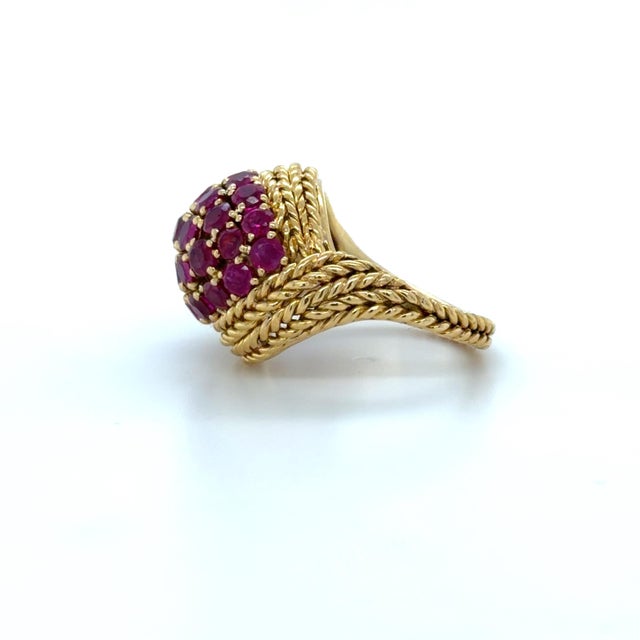 Gazdar, 1960's 18k Yellow Gold and Ruby Bombe Ring, Size 5.25 For Sale - Image 4 of 6