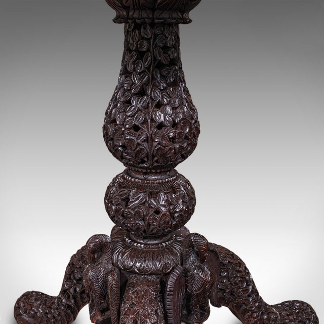 Antique Carved Tea Table, Burmese, Teak, Octagonal, Lamp, Side, Victorian, 1860 For Sale - Image 10 of 12