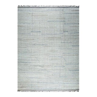 10x13 Ivory Hand-Knotted Wool Subtle Gridwork Geometric Modern Carpet Rug For Sale