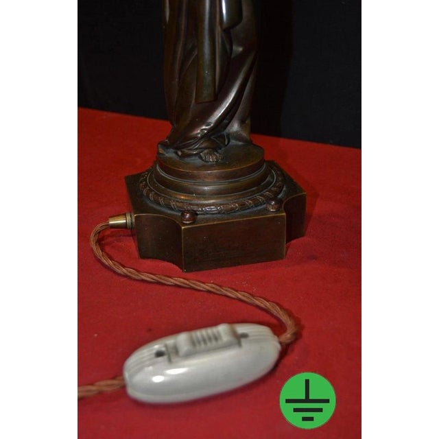 19th Century French Bronze Figural Lady Lamp with Opaline Globe, 1865 For Sale - Image 16 of 18