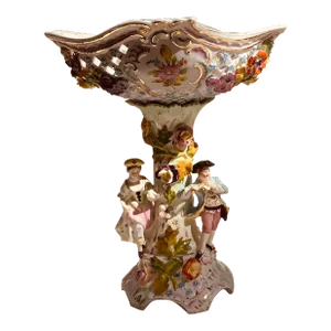 Spectacular Carl Thieme Dresden Porcelain Compote | Early 1900s Reticulated Centerpiece With Figures