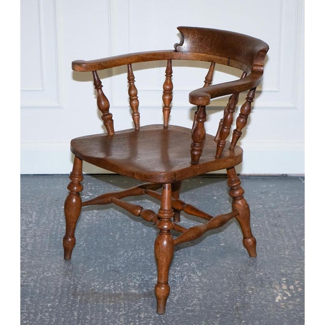 Edwardian Elm Bow Back Smokers Captains Chair, 1900s For Sale - Image 4 of 18