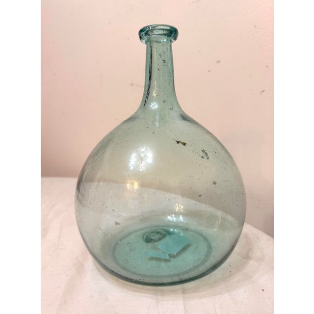 Antique 1797-30 Gallatin-Kramer Glassworks Hand Blown Glass Aqua Bulbous Bottle For Sale - Image 11 of 11