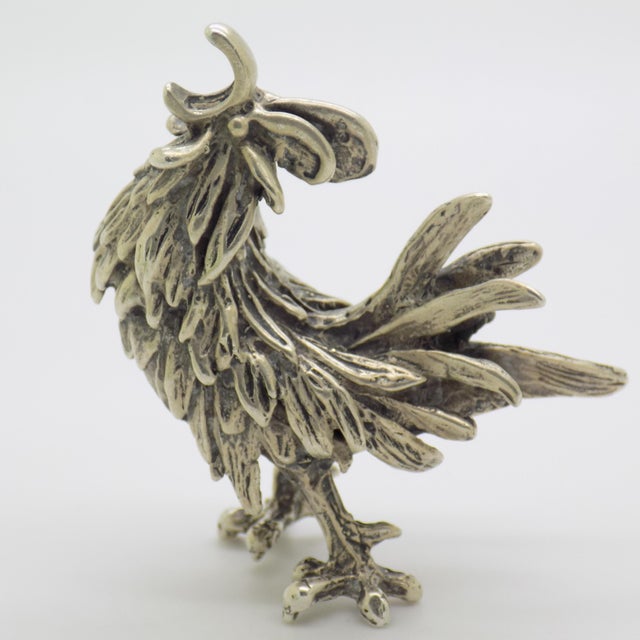 Vintage Italian Handmade Genuine Silver Rooster Cockerel Sculpture Rare Figurine For Sale - Image 4 of 10