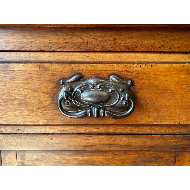 English Edwardian Art Nouveau Walnut Sideboard with Hand-Carved Floral Panels, 1900s For Sale - Image 5 of 15