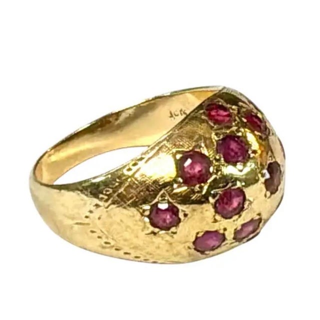 Modern 10k Yellow Gold and Ruby Dome Ring Vintage For Sale - Image 3 of 8