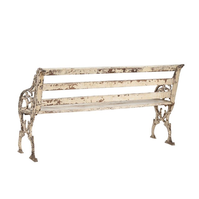 Farmhouse Vintage Anglo-Indian Painted Teakwood and Cast-Iron Garden Bench For Sale - Image 3 of 3