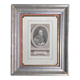 17th Century Engraving Displayed in Fine Mated, Gilt and Painted Frame For Sale