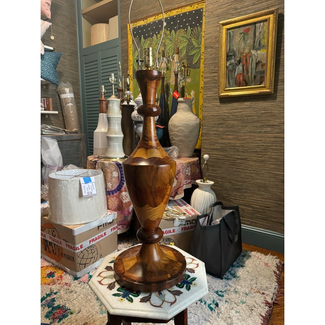 Mid-Century Modern 1980s Wooden Lamp For Sale - Image 3 of 10