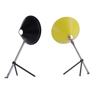 Pinocchio Black and Yellow Tripod Table Lights by H. Th. J. A. Busquet for Hala, 1950s, Set of 2 For Sale