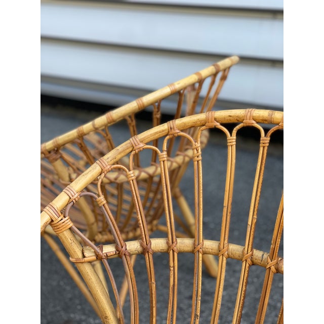 Wood Vintage Rattan Basket Garden Chairs, France 1960s, Set of 4 For Sale - Image 7 of 13