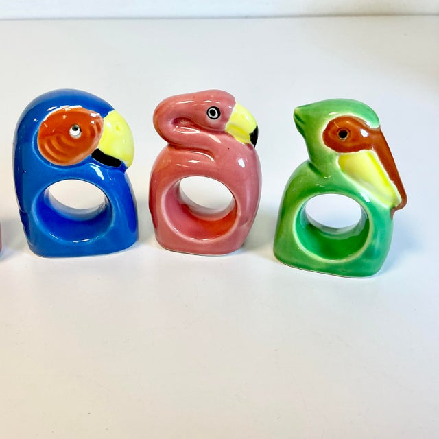 1980s Vintage Coastal Boho Chic Tropical Birds Ceramic Napkin Rings - Set of 5. For Sale - Image 6 of 10