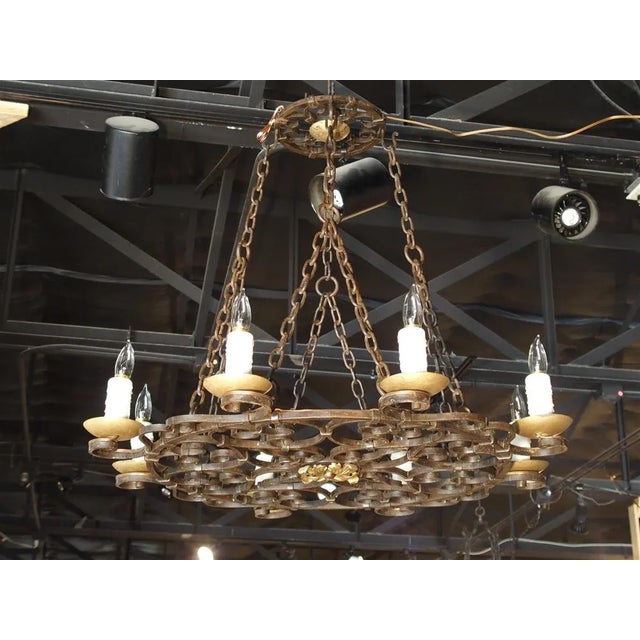 Early 20th Century Round Cast Iron Antique Chandelier For Sale - Image 12 of 12