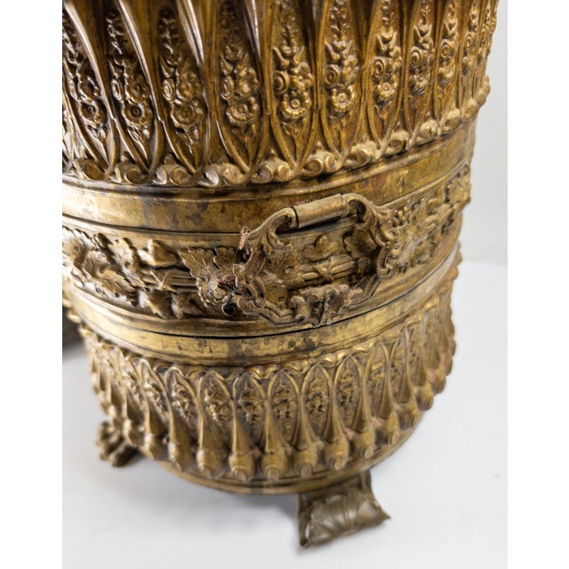19th Century French Repousse Brass Coal Scuttle or Waste Basket, Fireplace For Sale - Image 15 of 18