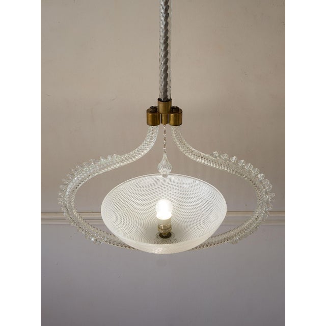 Vintage Italian Murano Glass Chandelier in Reticello Glass from Barovier & Toso, 1940s For Sale - Image 9 of 12