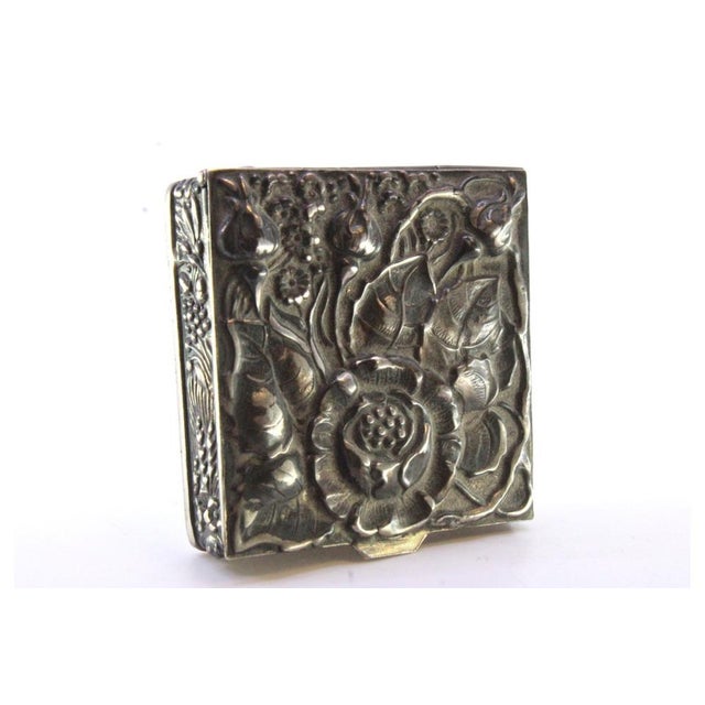 Metal Art Nouveau Silver Pill Box with Flowers on the Lid For Sale - Image 7 of 8