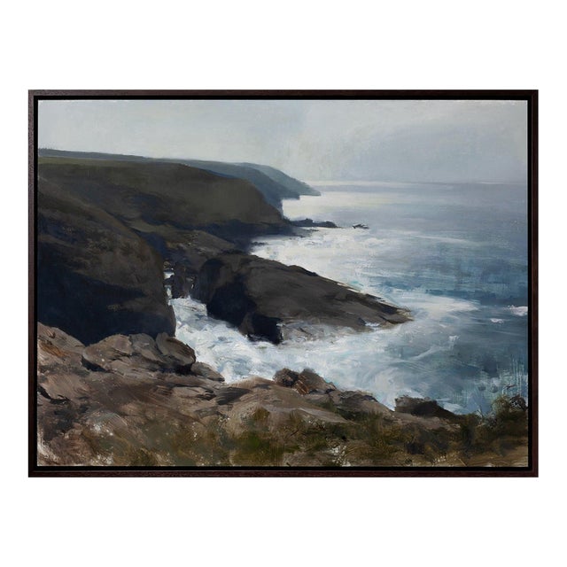 Contemporary A Distant Haze by Jon Doran | Oil on Panel Sea Cliffs Above Breaking Surf For Sale