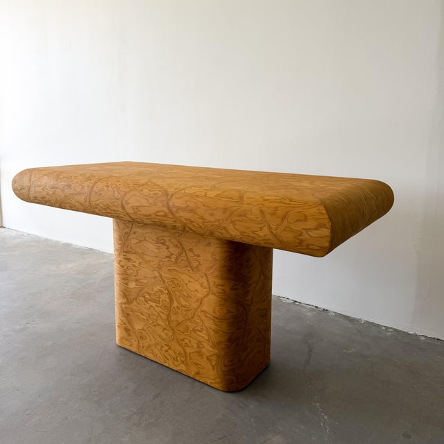 Vintage Postmodern Pedestal Burlwood Console 1980s For Sale - Image 9 of 12