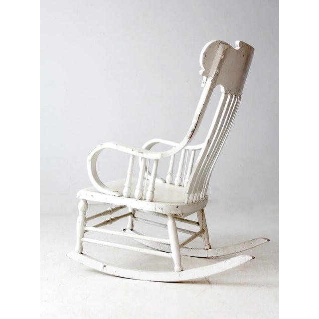Shabby Chic Antique White Wood Rocking Chair For Sale - Image 3 of 13