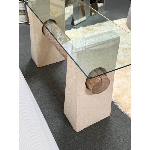 Sculpted Hand Plastered + Glass Console Table For Sale - Image 11 of 11