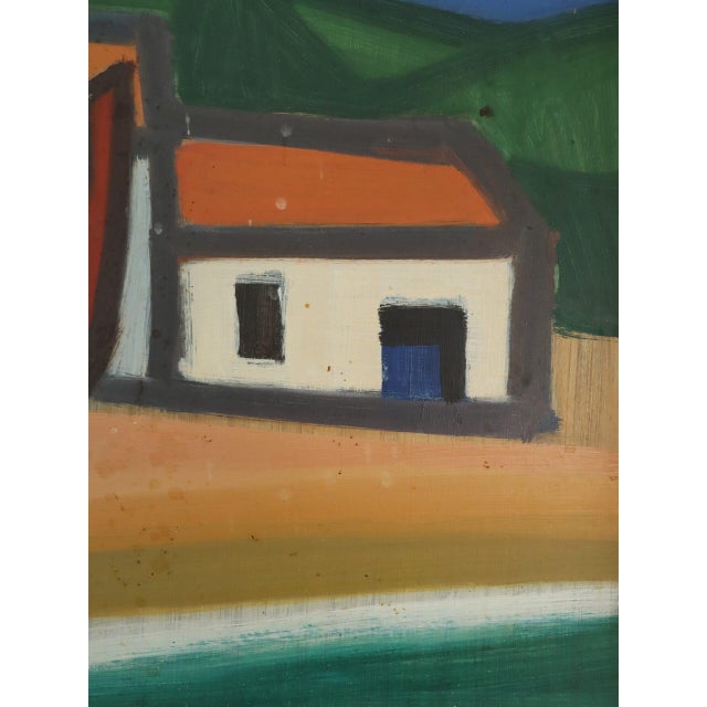 Mid-Century Modern 'Boats at Rest' Vintage Original Coastal Landscape Oil Painting, Framed For Sale - Image 10 of 12