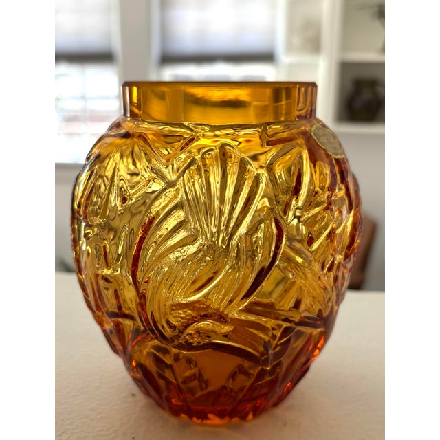 Amber Vintage 1980s Amber Lead Glass Vase For Sale - Image 8 of 10