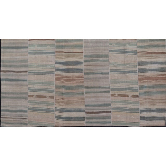 Squared Vintage Turkish Paneled Kilim Vintage Rug in Muted Colors 14'0" X14'2" For Sale - Image 9 of 13